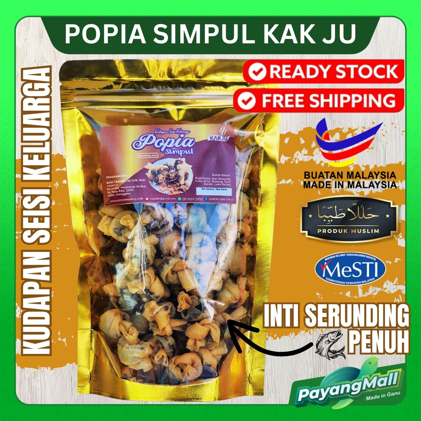 KAKJU Snek Popia Simpul Serunding Ikan Terengganu Inti Padat Untuk Kudapan Snek 200G [ BORONG AVAILABLE ] | PAYANG MALL