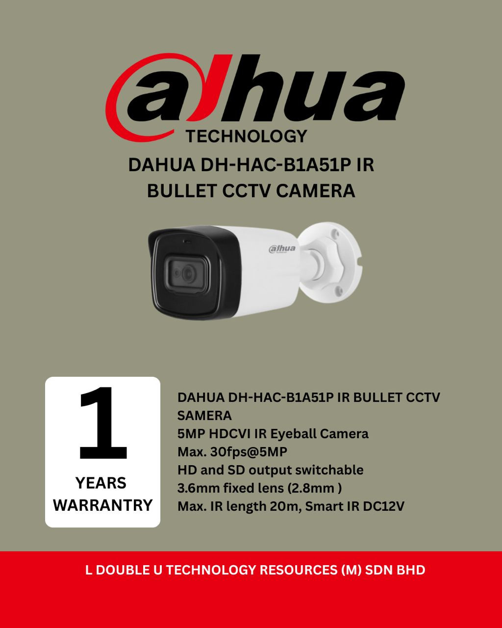 DAHUA DH-HAC-B1A51P-U 5MP IR BULLET CCTV CAMERA