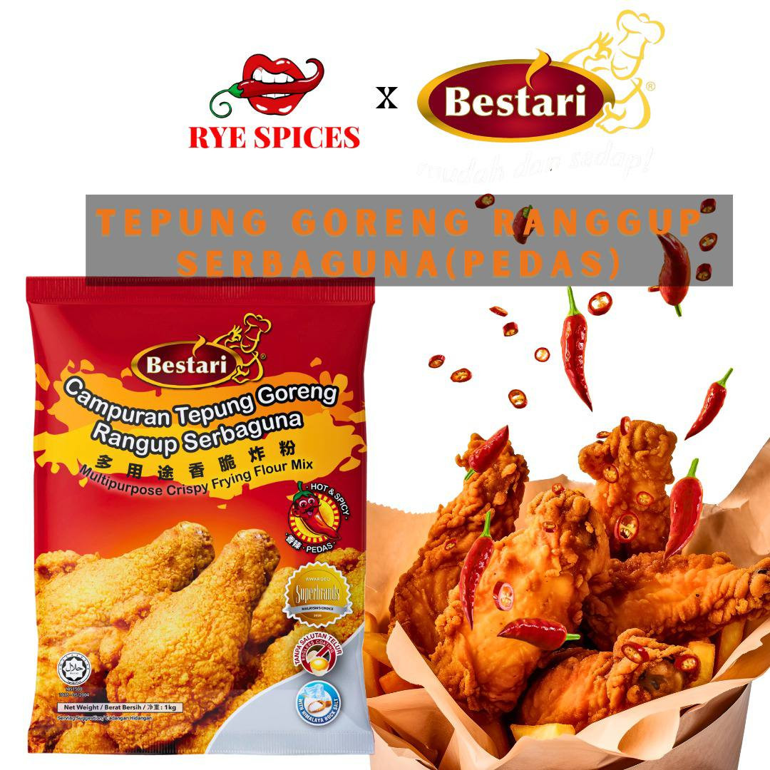 Campuran Tepung Goreng Bestari (Pedas)/Bestari Crispy Fried Chicken Coating Mix (Spicy) Halal tepung Ayam Goreng