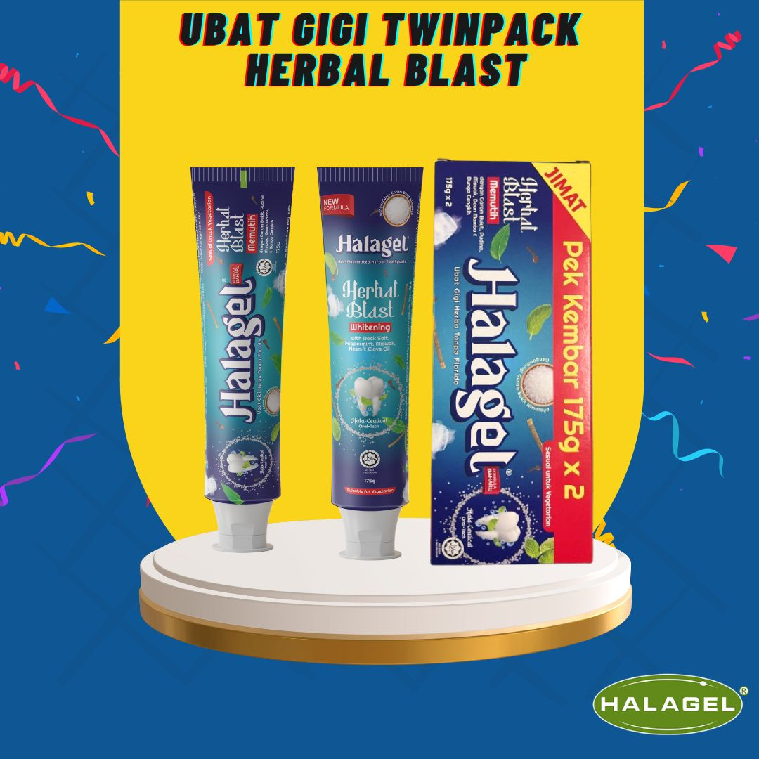 HALAGEL Ubat Gigi HERBAL BLAST - Pek Berkembar 175g+175g Tanpa Florida