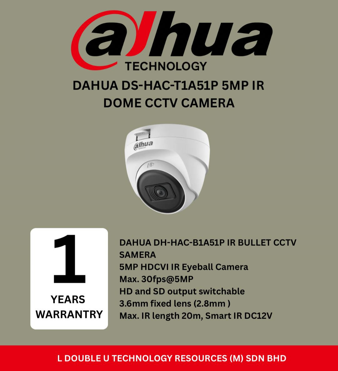 DAHUA DH-HAC-T1A51P-U 5MP IR DOME CCTV CAMERA