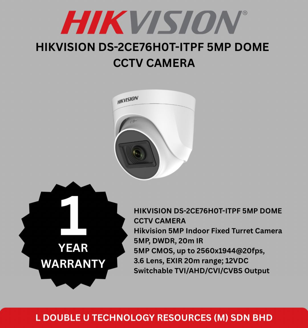 HIKVISION DS-2CE76H0T-ITPF 5MP DOME CAMERA CCTV