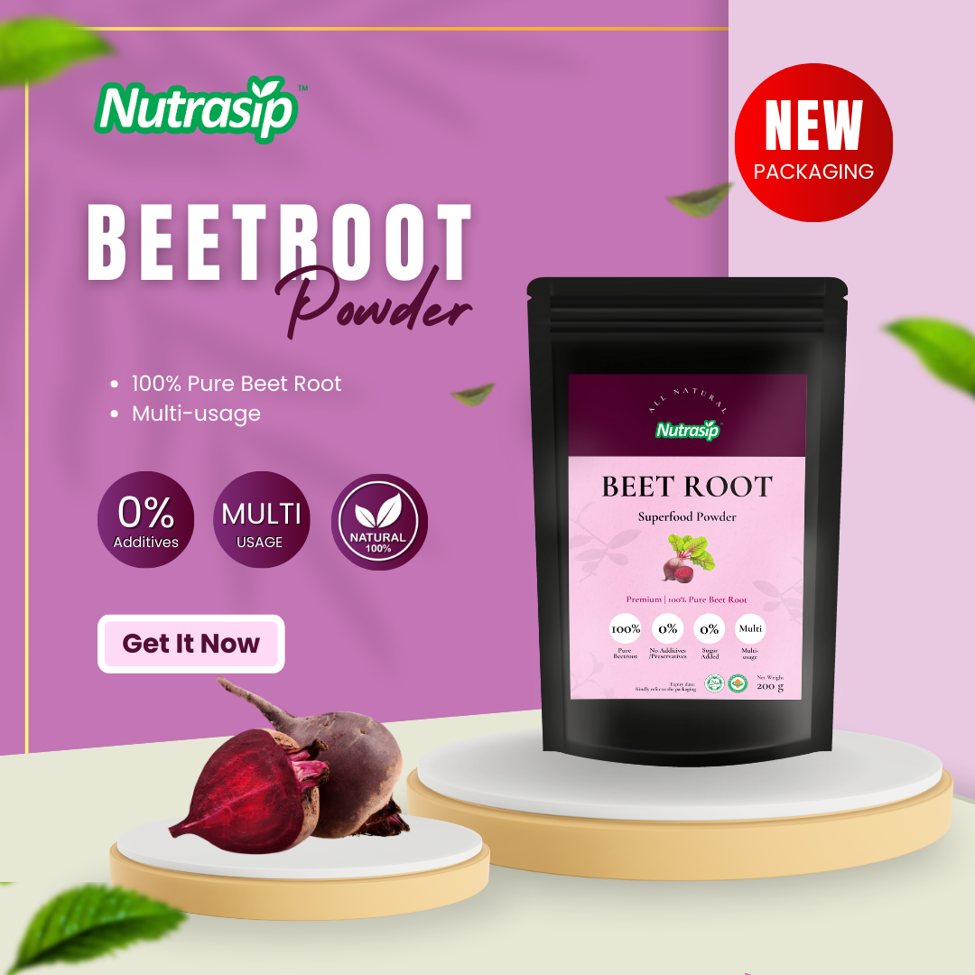 Nutrasip 200g Pure Beet root Powder No premix Serbuk Ubi bit Beetroot