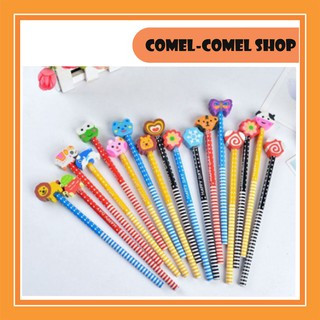 COMEL-COMEL SHOP WOODEN PENCIL (YELLOW) WITH SMALL ERASER (HB PENCIL) PENSIL KAYU DENGAN PEMADAM (RANDOMLY PICK FOR ERASER)