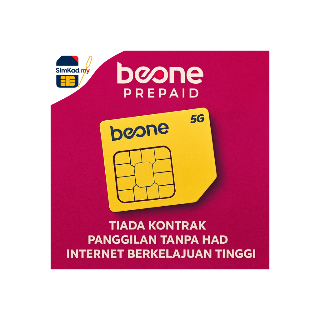 Kad Sim Prabayar BeONE Prepaid 5G SIM Card Tiada Kontrak Panggilan Tanpa Had Internet Berkelajuan Tinggi Hotspot Data Besar Liputan Luas CelcomDigi