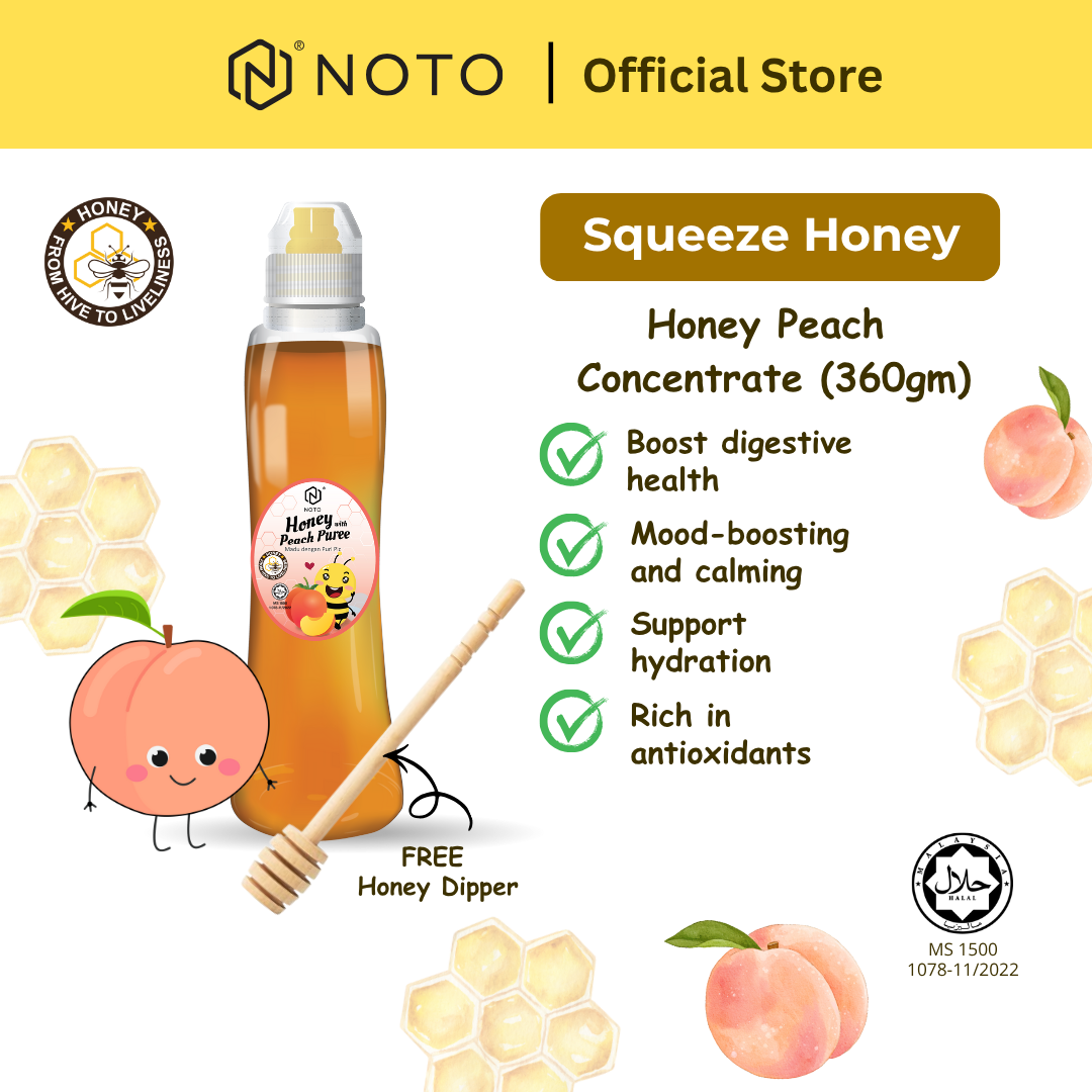 NOTO Plastic Bottle Honey Peach Puree – Madu Perisa Pic (370g x 1)