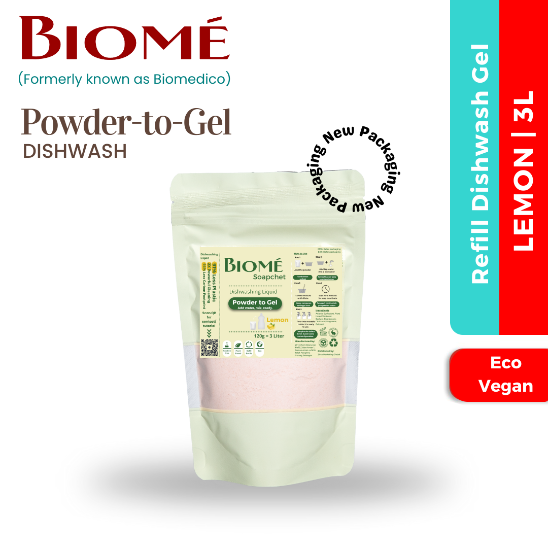 BIOME Powder-to-Gel Dishwash Soap 120g - 3L - Aloe Vera | Lemon | Lime