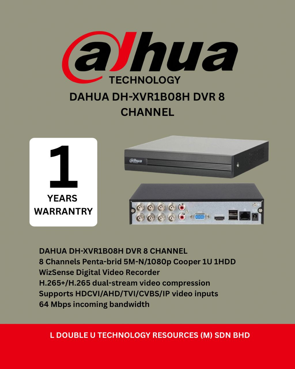 DAHUA DH-XVR1B08H-I DVR 8 CHANNEL