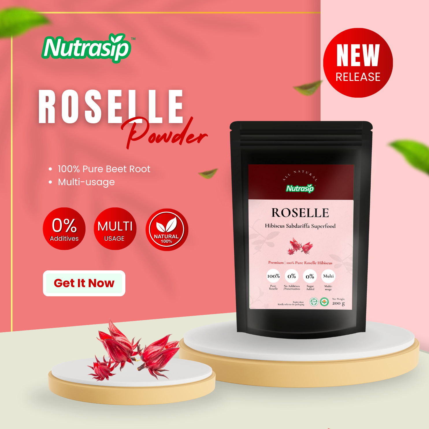 Nutrasip 200g Pure Roselle Powder No premix Serbuk Roselle