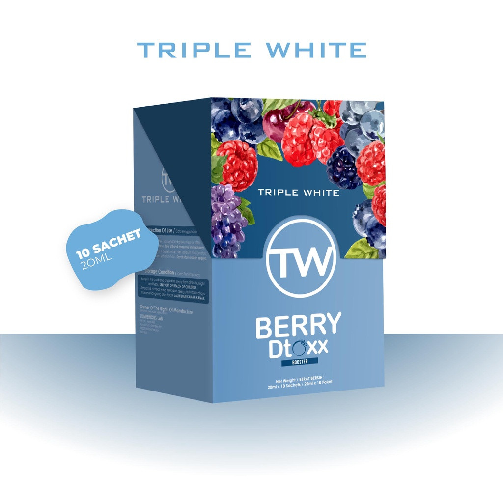 (Buy 1) Berry Dtoxx By Triple White - Burn Fats & Detox - 10 Sachets & 20ml