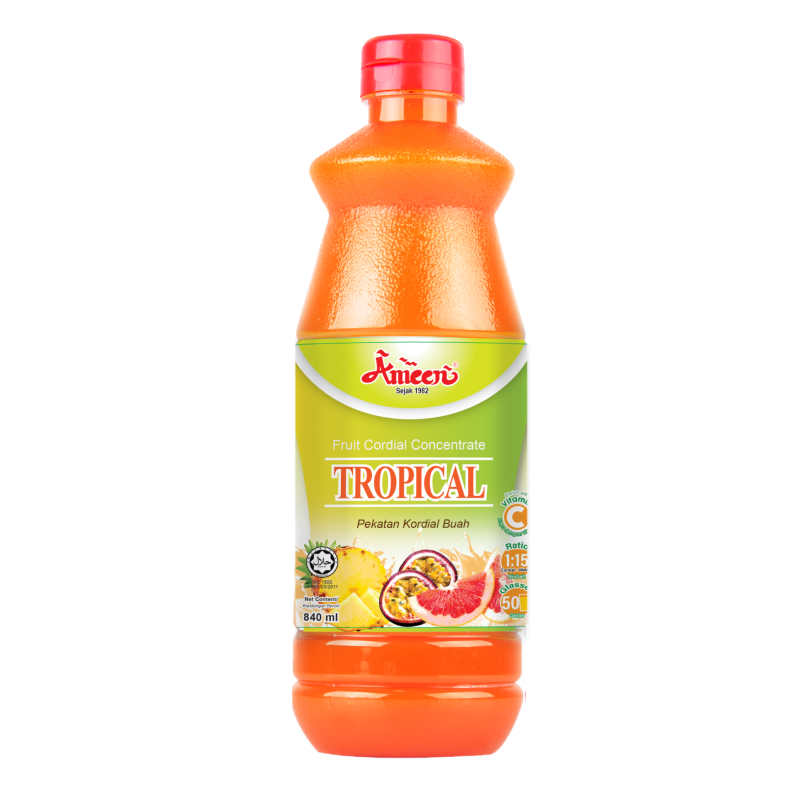 Ameen Kordial Berperisa Tropikal Manis dan Pekat 840ml