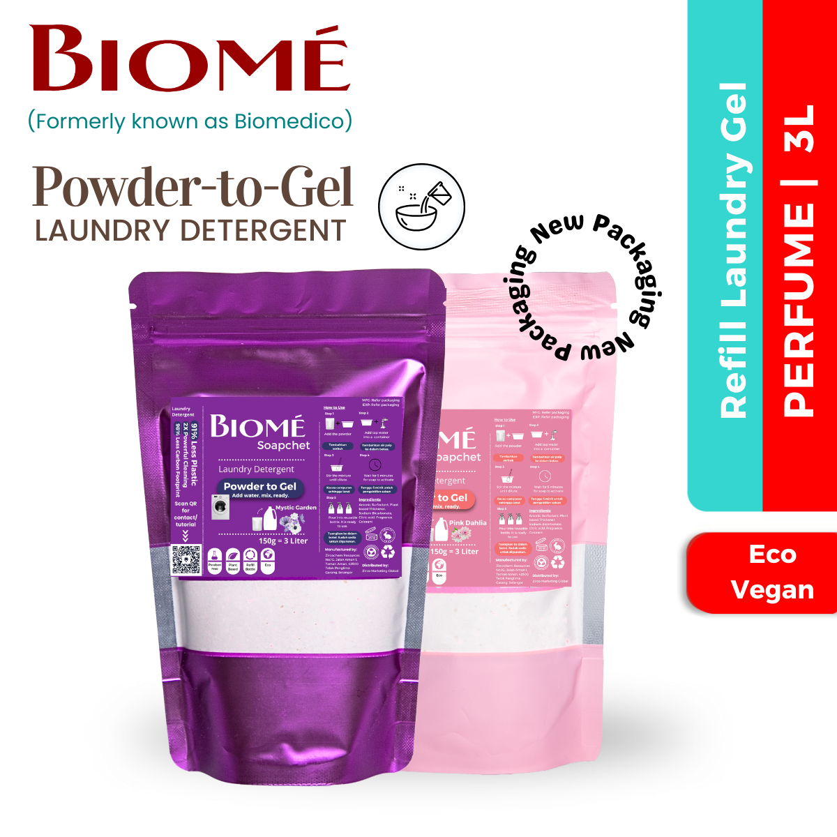 BIOME Powder-to-Gel Laundry Detergent Soap 150g - 3L - Mystic Garden  Pink Dahlia Serbuk