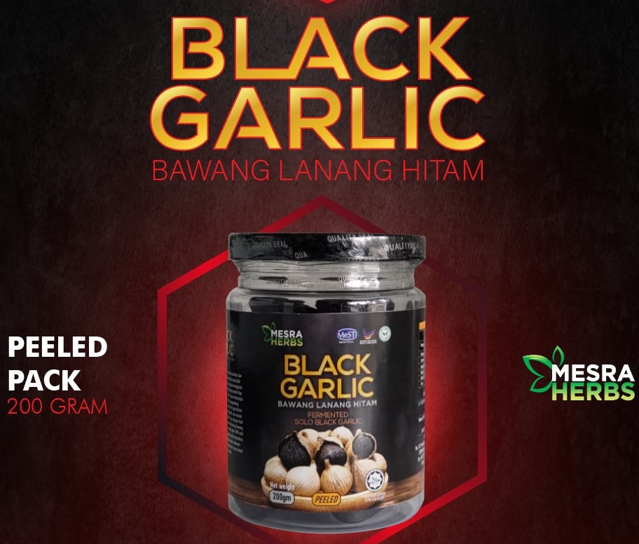 Single Cloves Black Garlic Fermented 220gram ( Peeled )