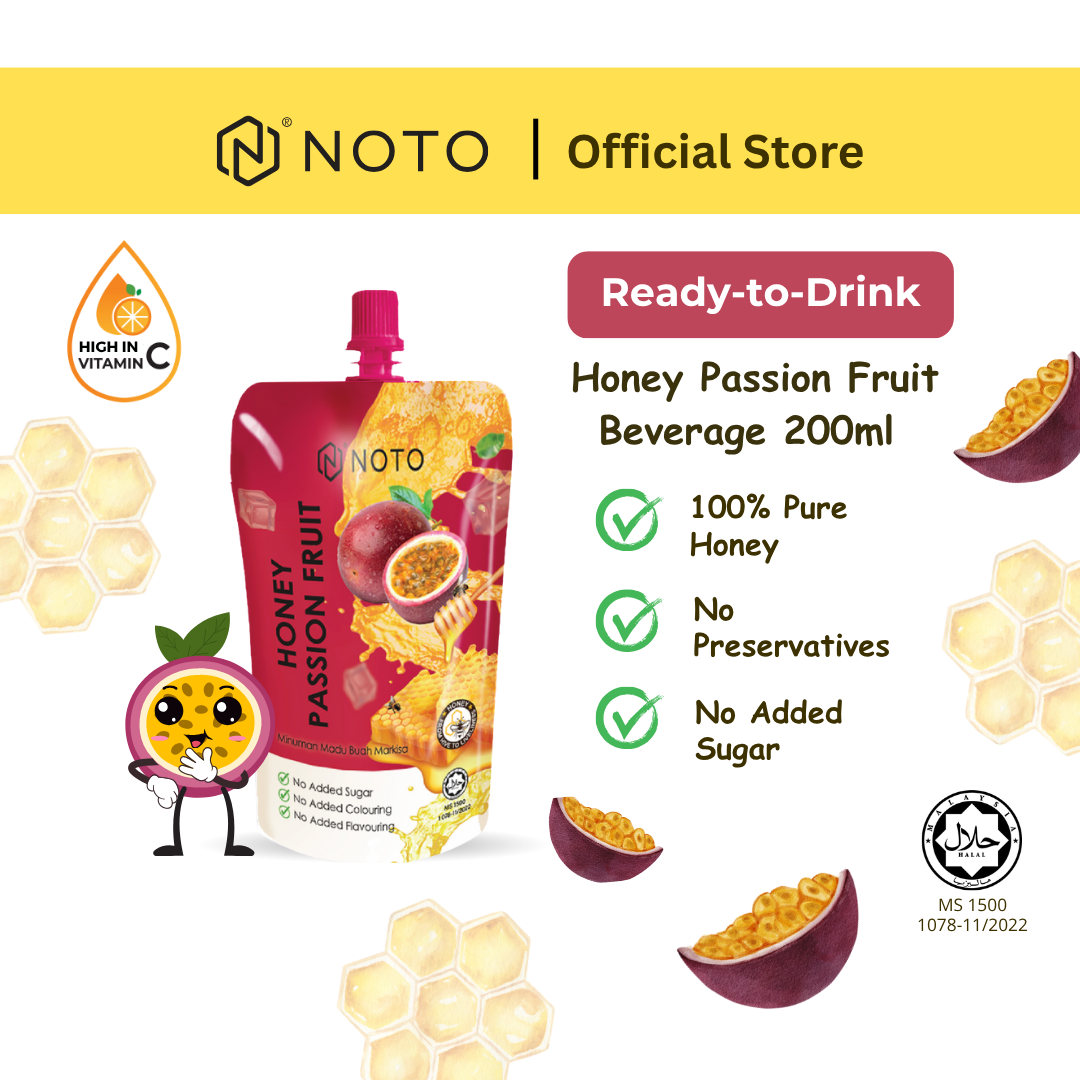 NOTO Natural Honey Drink - Passion Fruit (Markisa) Tropical Juice Vit C (200ml x 1)