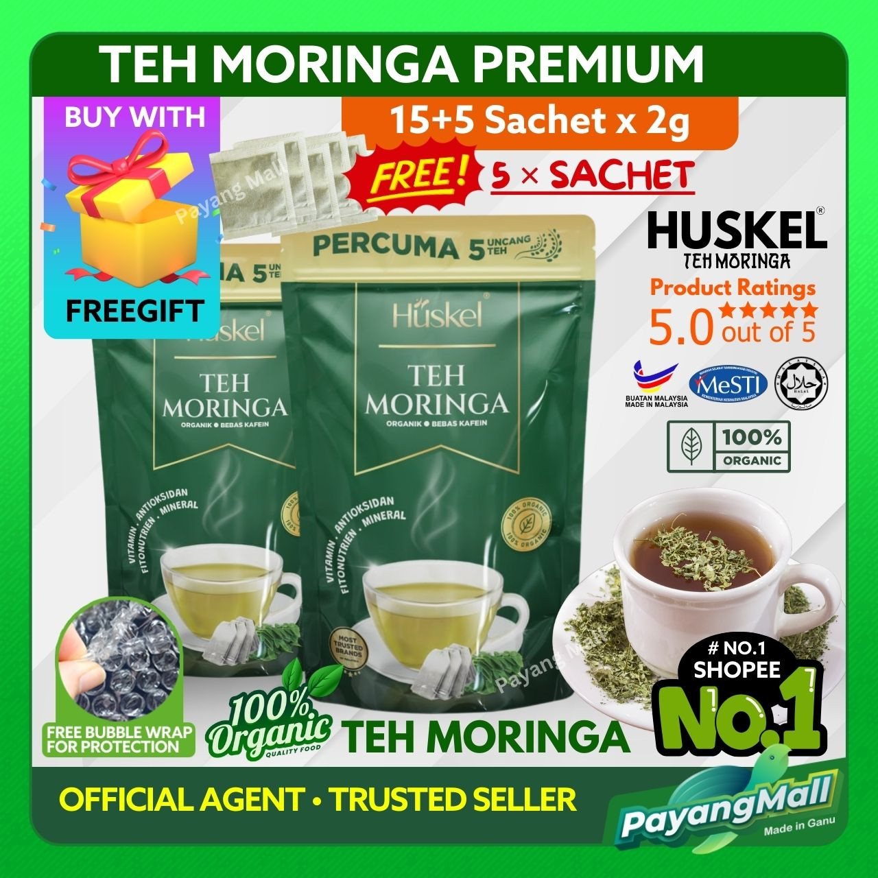 HUSKEL Teh Moringa Oleifera Tea Untuk Stabilkan Gula Diabetes, Detox Toksin & Ibu Berpantang ( 20 Uncang ) | PAYANG MALL