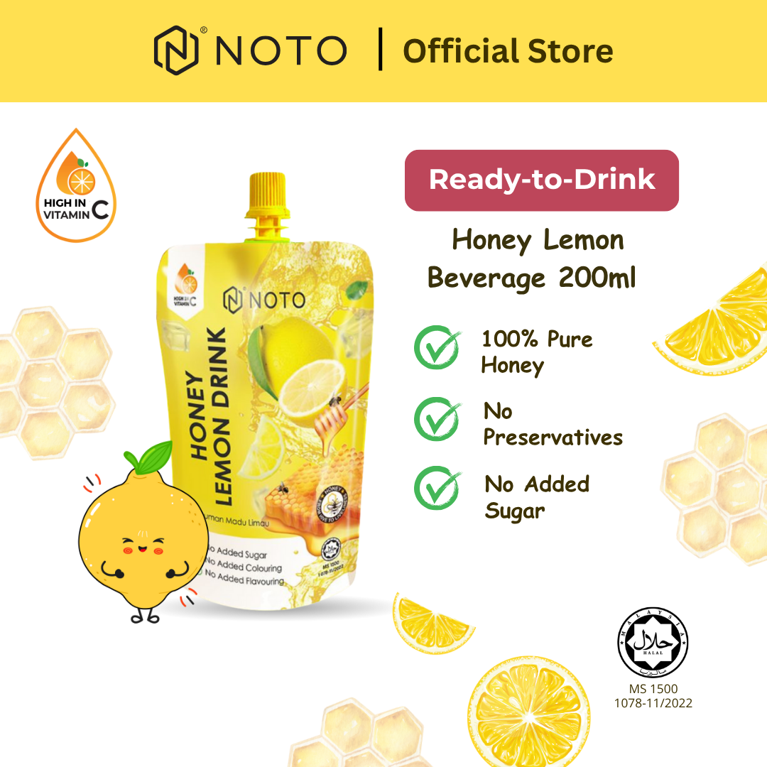 NOTO Honey Lemon Ready To Drink – Vit C, Low Sugar, Natural Ingredients, Healthy Choice (200ML x 1)