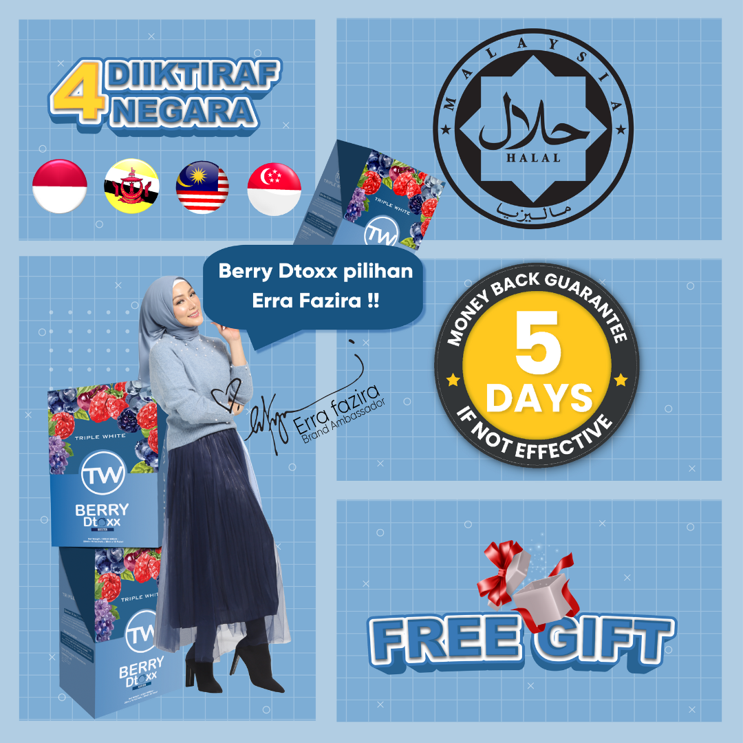 (Special Offer) (Buy 3 Free 1 Mystery Gift) Berry Dtoxx by Triple White - Burn Fats & Detox - 10 Sachets x 20 ml