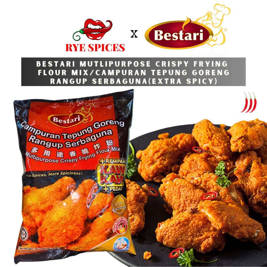 BESTARI Multipurpose Crispy Frying Flour Mix/Campuran Tepung Goreng Rangup Serbaguna (Extra Spicy)(1kg)